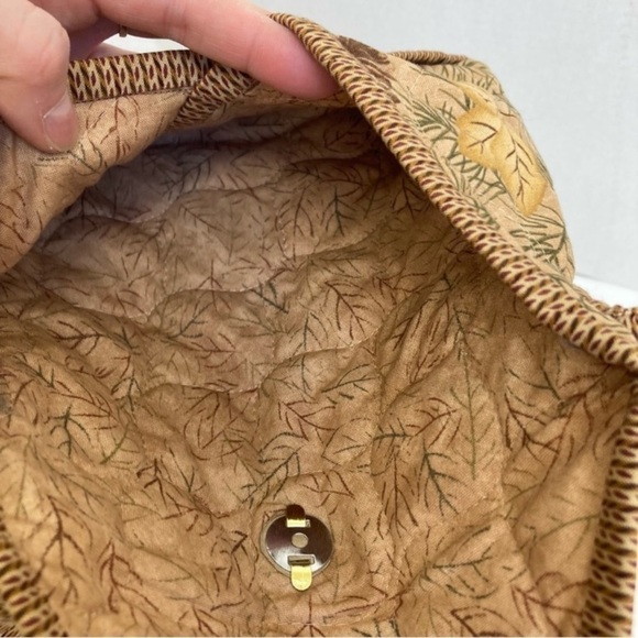 Quilted Crossbody Mini Fabric Purse Fall Forest Pattern Tan Grannycore Boho OS - Picture 9 of 10